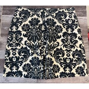 Ann Taylor LOFT Pencil Skirt Sz 16 Black Beige Damask Print Linedt Career Casual
